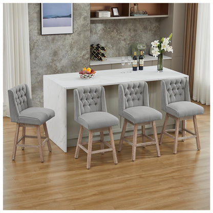 Modern Linen Upholstered Counter Height Bar Stools with Swivel & Wood Legs