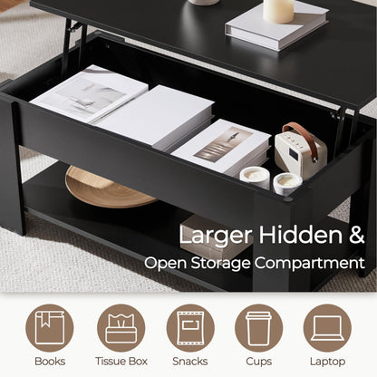 Lift Top Coffee Table with Hidden Storage Compartment for Living Room