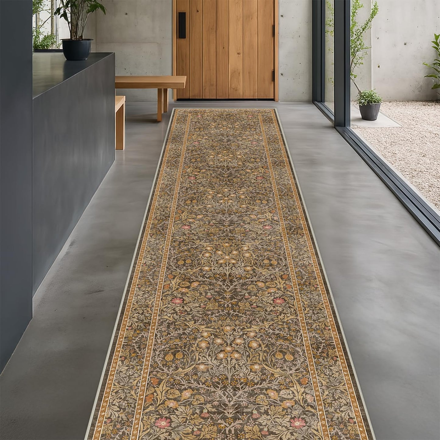 Vintage Washable Area Rug with Non-Slip Low Pile Design for Home Decor