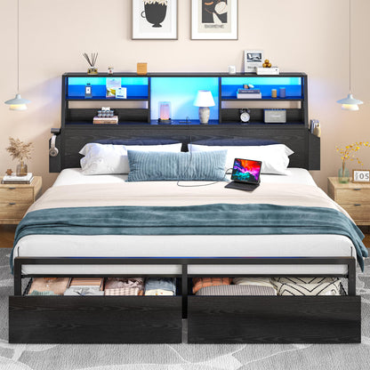 Metal Wood Platform Bed Frame with Headboard & Heavy Duty Support Slats