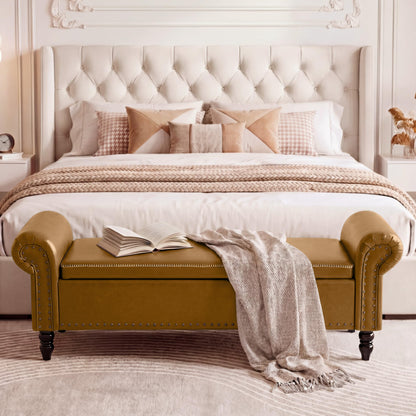 FiveWillowise 65 Inch Faux Leather Bedroom Bench with Storage