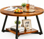 Round Coffee Table with Metal Frame for Living Room & Office