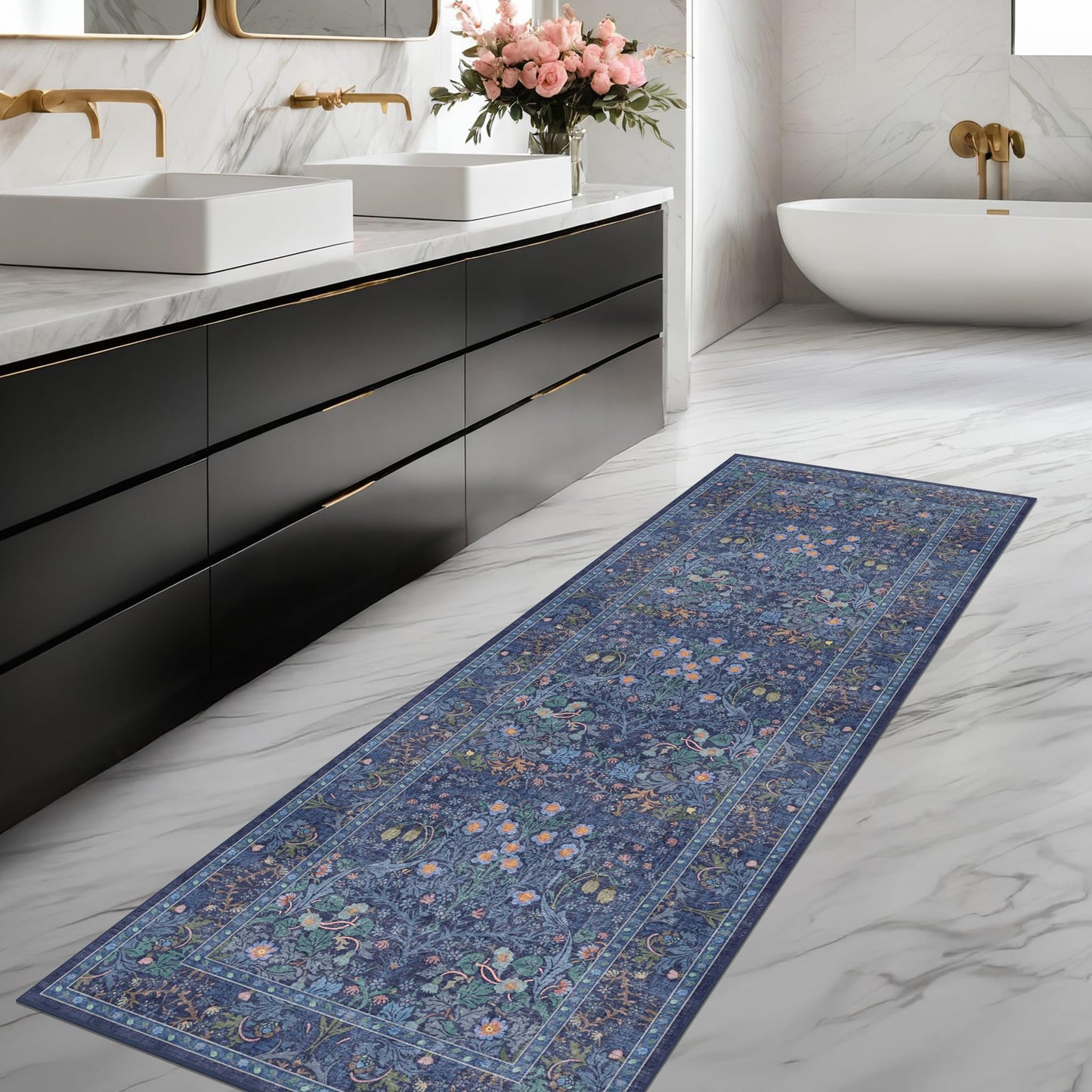 Vintage Washable Area Rug with Non-Slip Low Pile Design for Home Decor