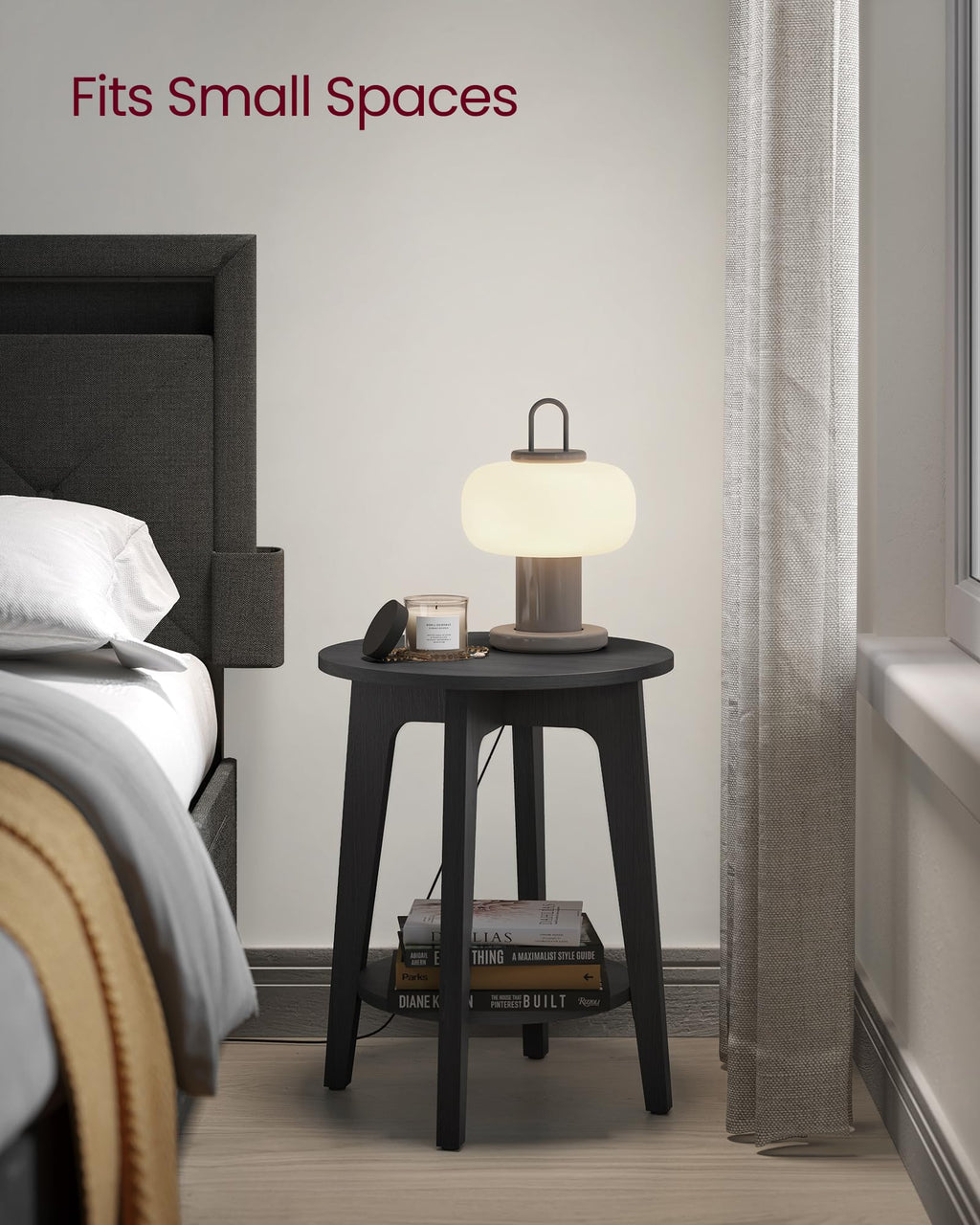 2-Tier Round Side Table with Tapered Legs for Small Spaces