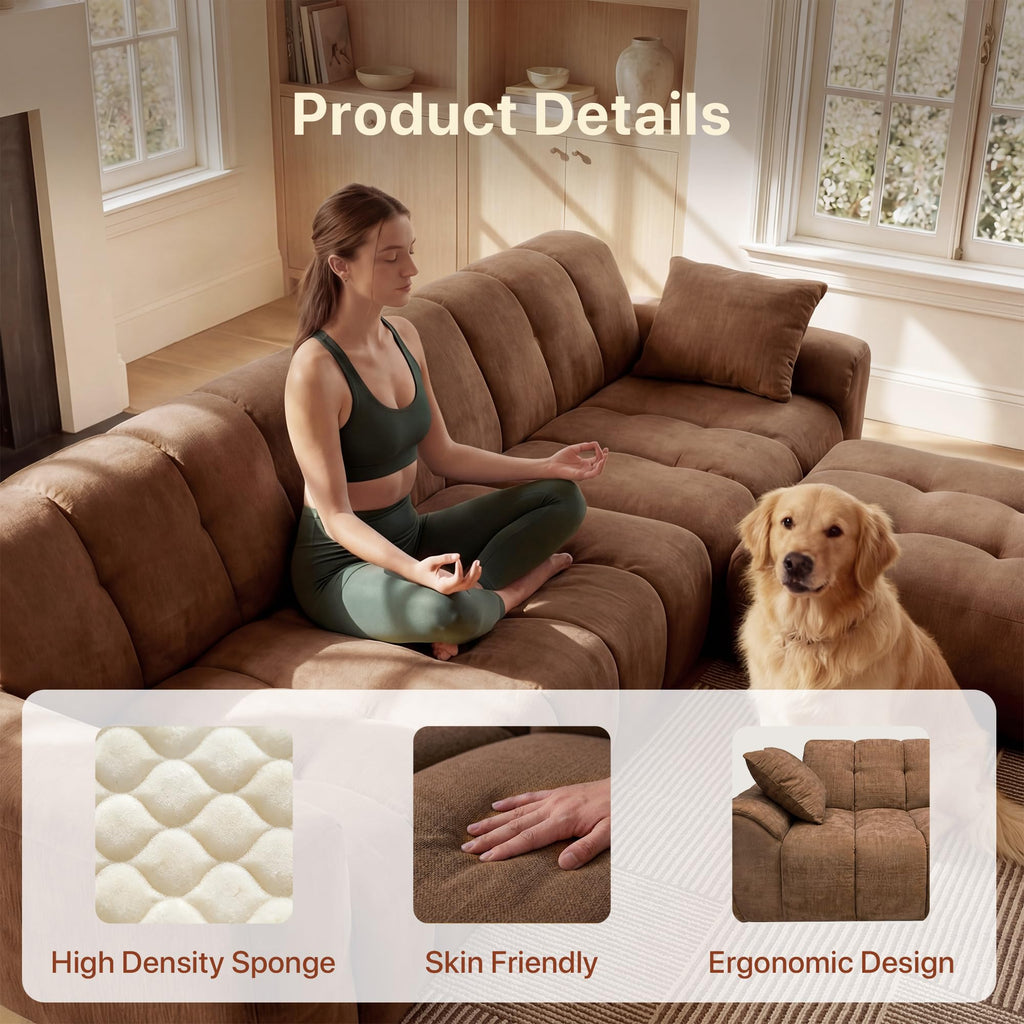 Claiks 118" Modular Boneless Couch, Sectional Couches for Living Room