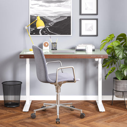 Seville Classics Airlift Electric Height Adjustable Desk with Tempered Glass Top