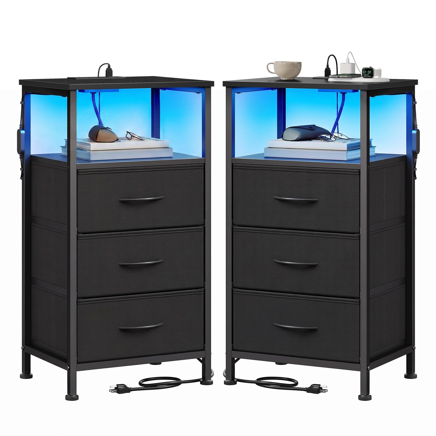 Nightstand with Charging Station and Adjustable LED Lights