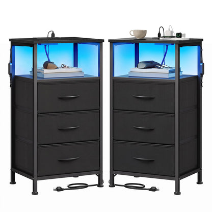 Nightstand with Charging Station and Adjustable LED Lights
