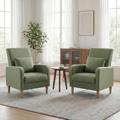 Mid Century Modern Upholstered Accent Chair with Wood Legs & Pillow