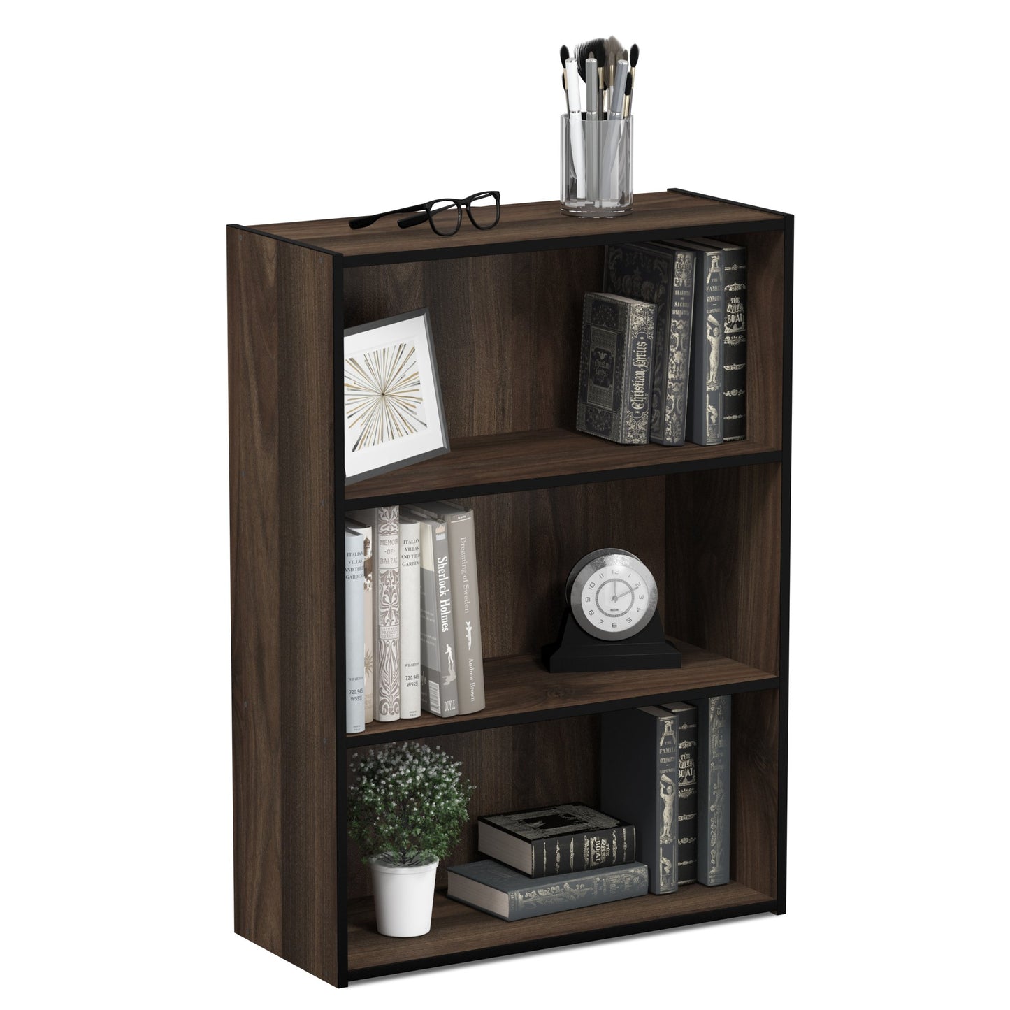 Tiered Wood Bookshelf with Open Storage Shelves for Home & Office