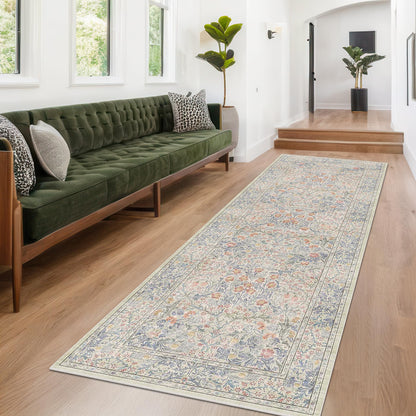 Vintage Washable Area Rug with Non-Slip Low Pile Design for Home Decor