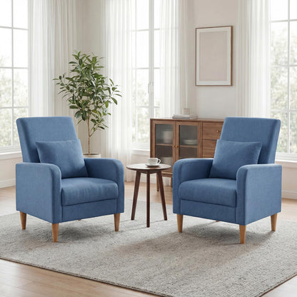 Mid Century Modern Upholstered Accent Chair with Wood Legs & Pillow