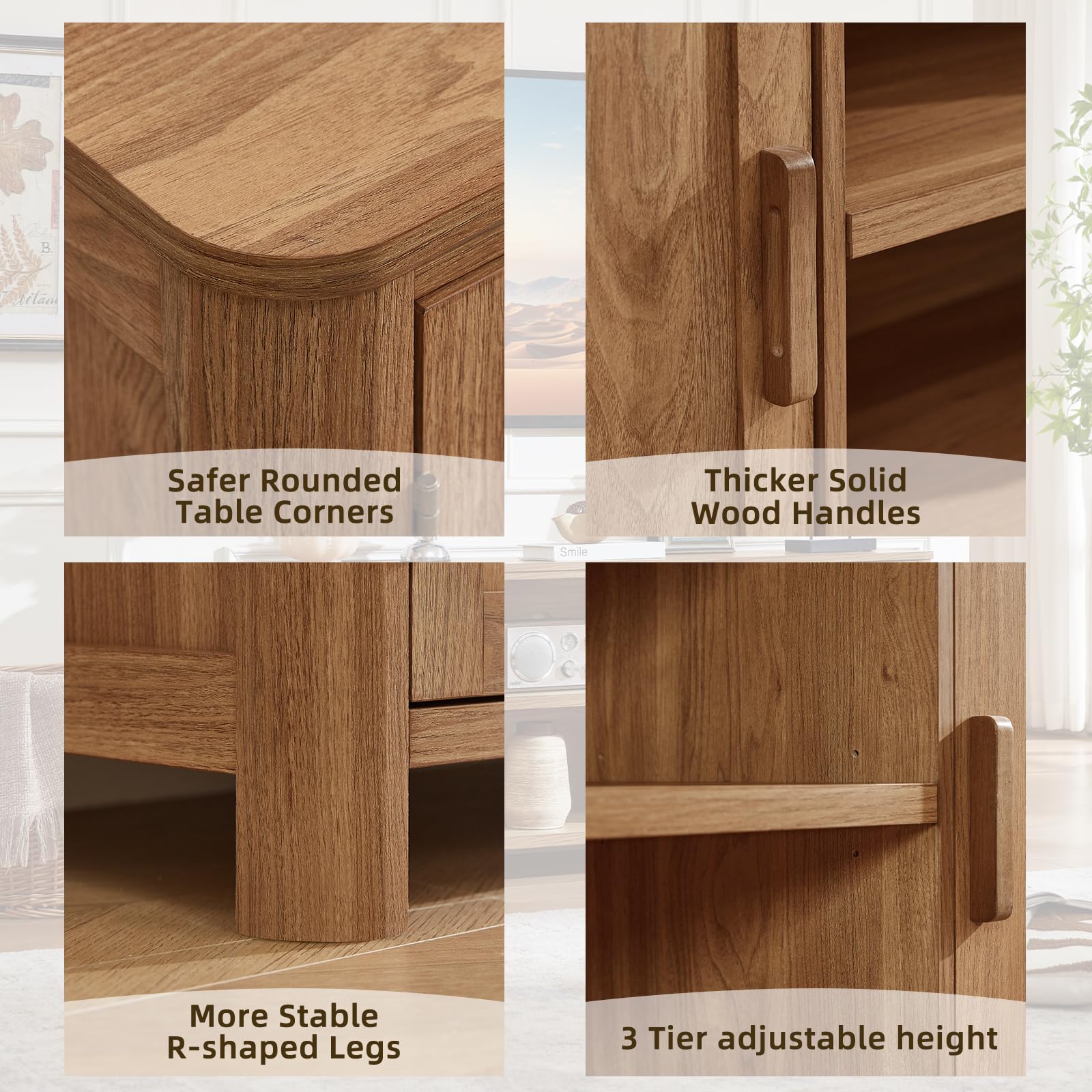 Farmhouse TV Stand with Adjustable Shelves for Living Room Storage