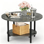 Round Coffee Table with Metal Frame for Living Room & Office