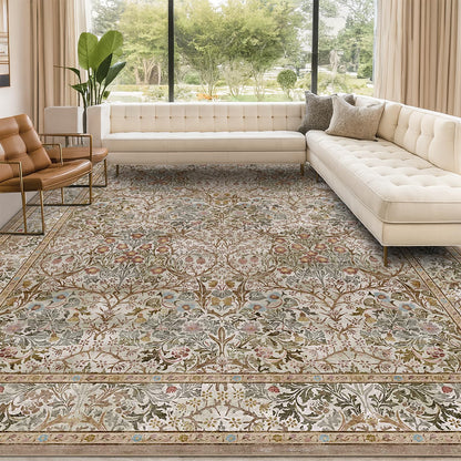 Vintage Washable Area Rug with Non-Slip Low Pile Design for Home Decor