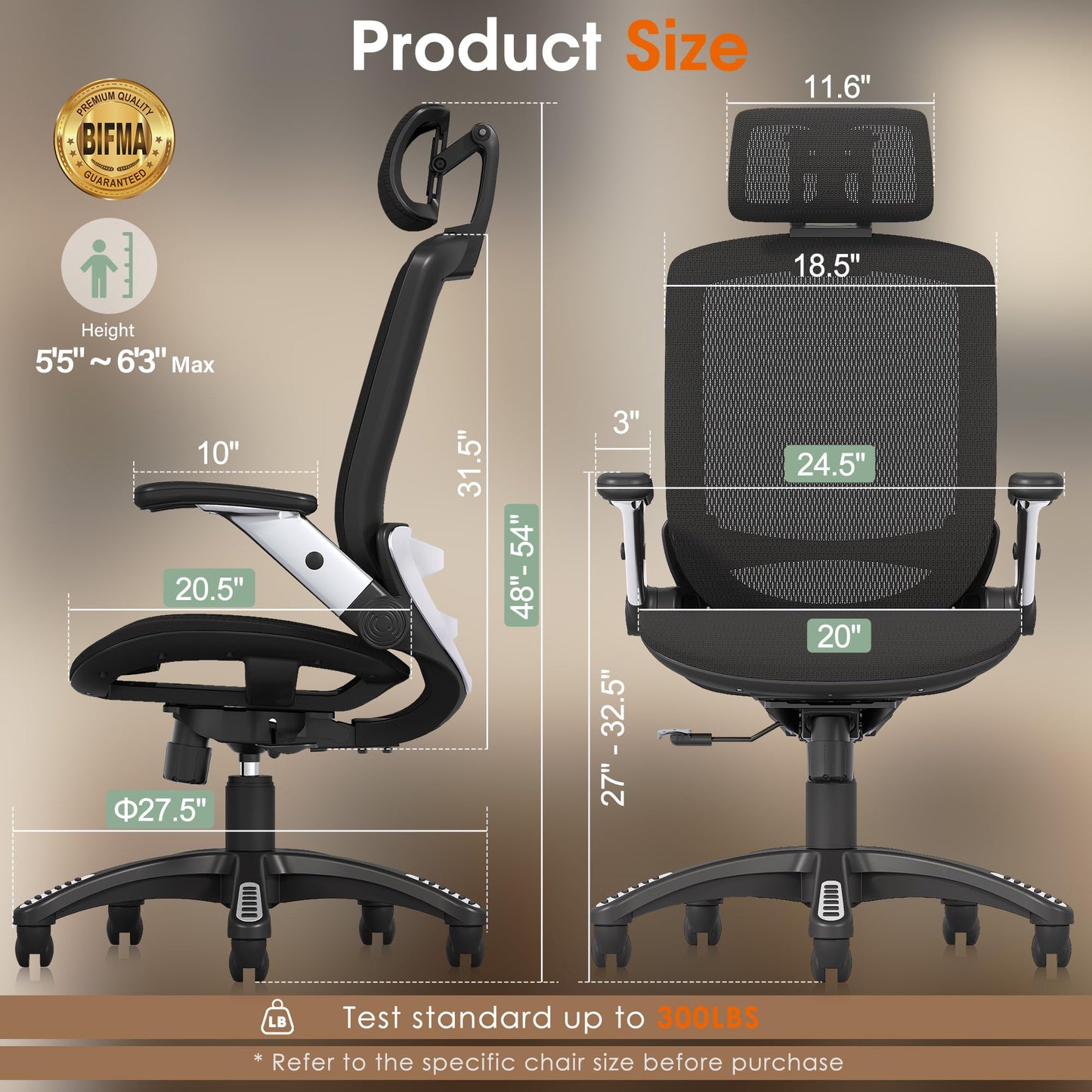 Ergonomic High Back Mesh Office Chair with Lumbar Support & Headrest