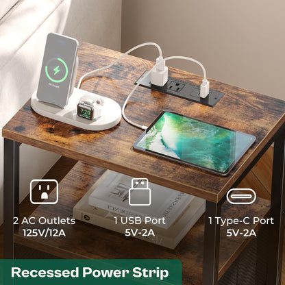 Nightstand Set with Charging Station, USB Ports & Fabric Drawers