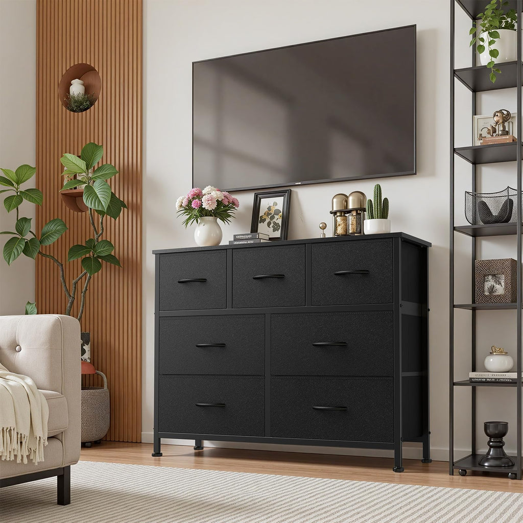 7 Drawer Fabric Dresser with Storage Bins and Steel Frame for Bedroom & Closet
