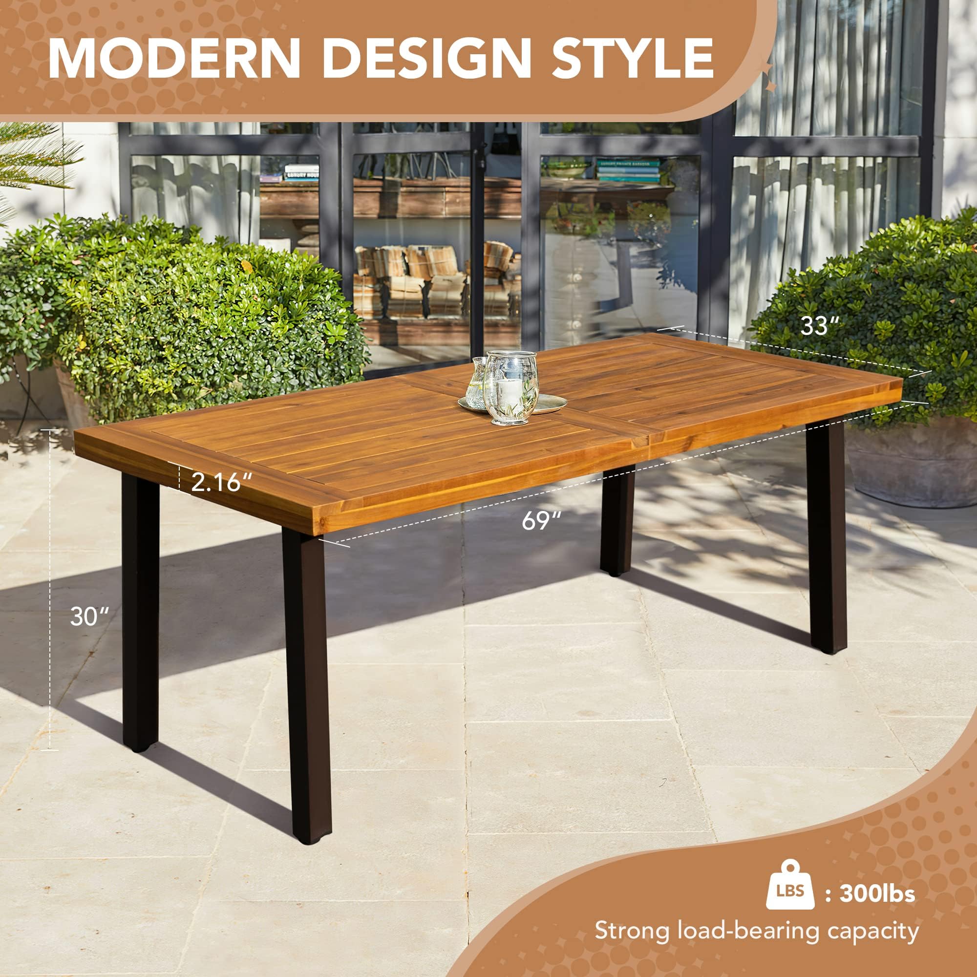 Acacia Wood Dining Table with Iron Legs for Indoor & Outdoor Spaces