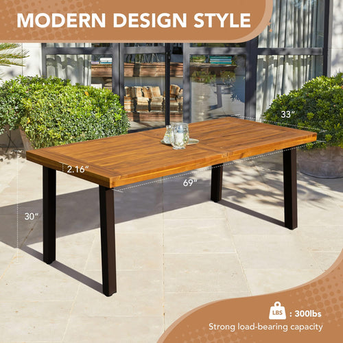 Acacia Wood Dining Table with Iron Legs for Indoor & Outdoor Spaces