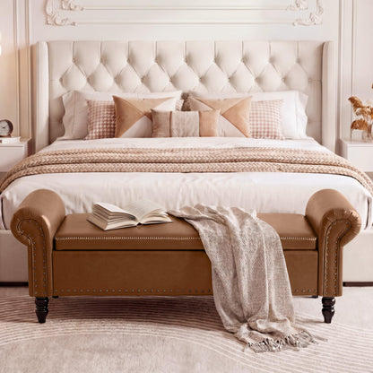 FiveWillowise 65 Inch Faux Leather Bedroom Bench with Storage