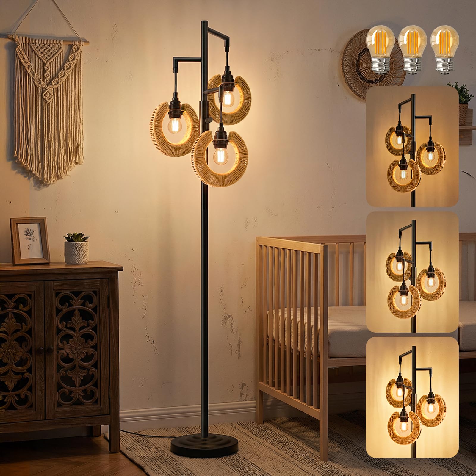Farmhouse Floor Lamp with Boho Design for Living Room & Bedroom