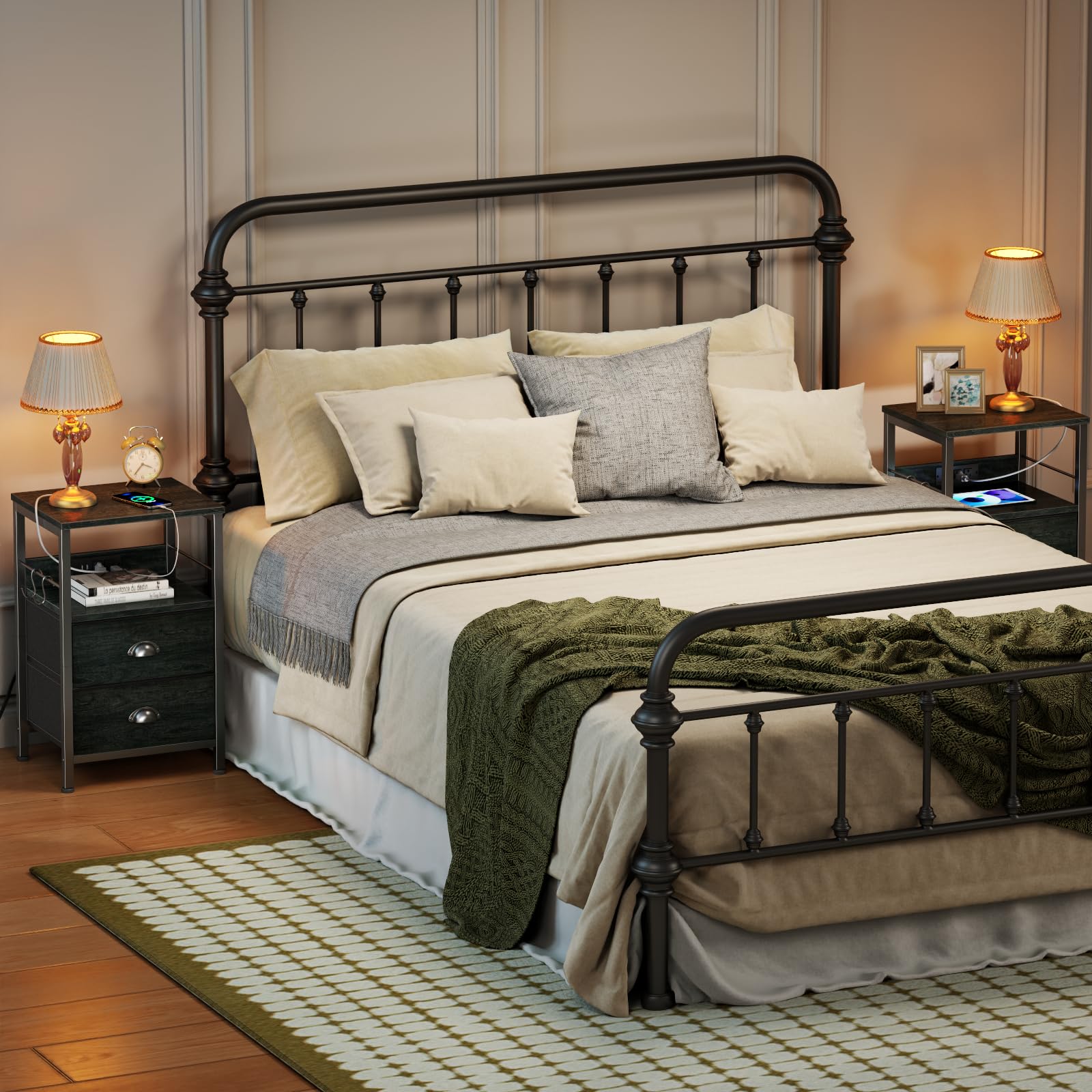 Furologee Nightstands Set of 2 with Charging Station