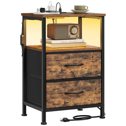 Nightstand with Charging Station and Adjustable LED Lights