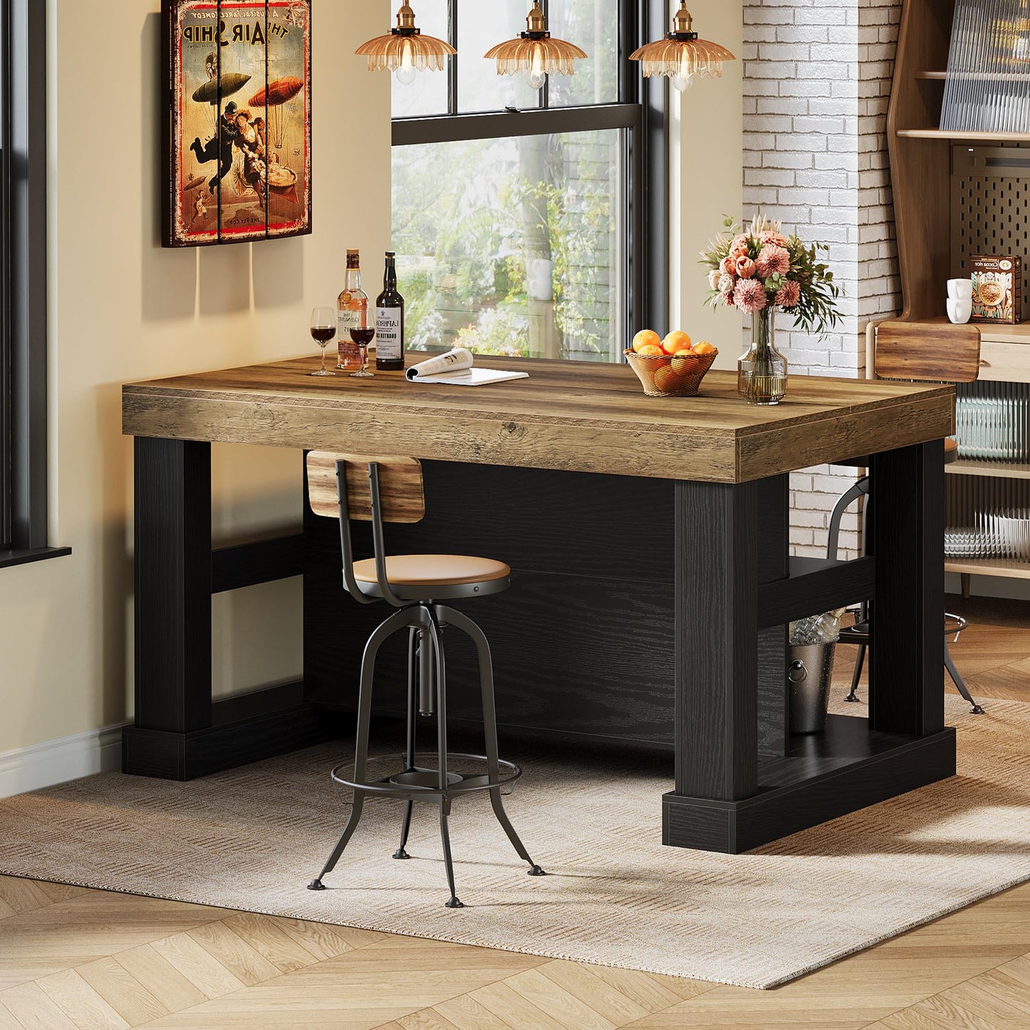 Farmhouse Kitchen Island with Storage Shelves and Large Worktop
