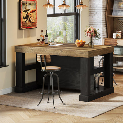 Farmhouse Kitchen Island with Storage Shelves and Large Worktop