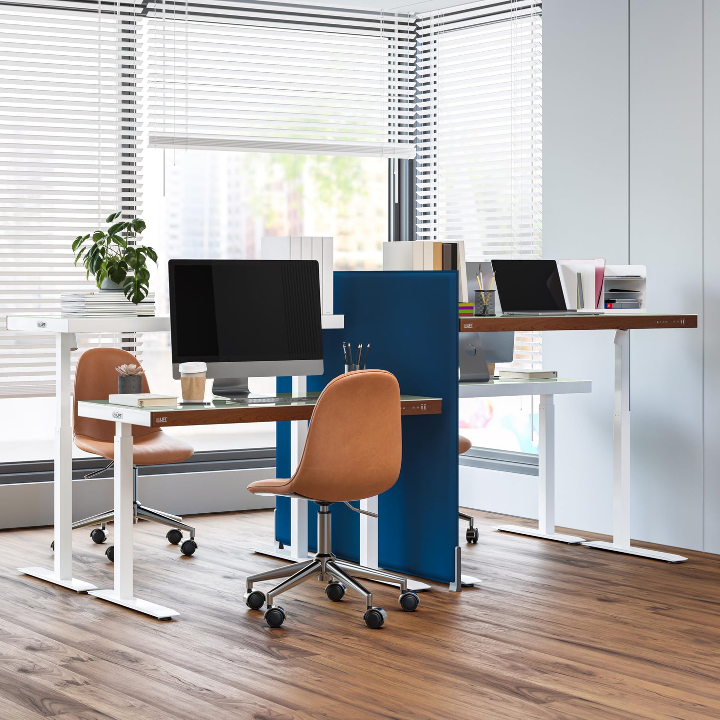 Seville Classics Airlift Electric Height Adjustable Desk with Tempered Glass Top