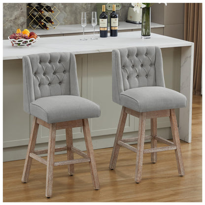 Modern Linen Upholstered Counter Height Bar Stools with Swivel & Wood Legs