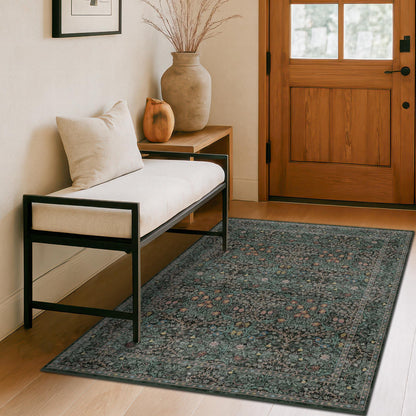 Vintage Washable Area Rug with Non-Slip Low Pile Design for Home Decor