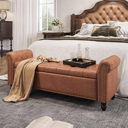 FiveWillowise 65 Inch Faux Leather Bedroom Bench with Storage