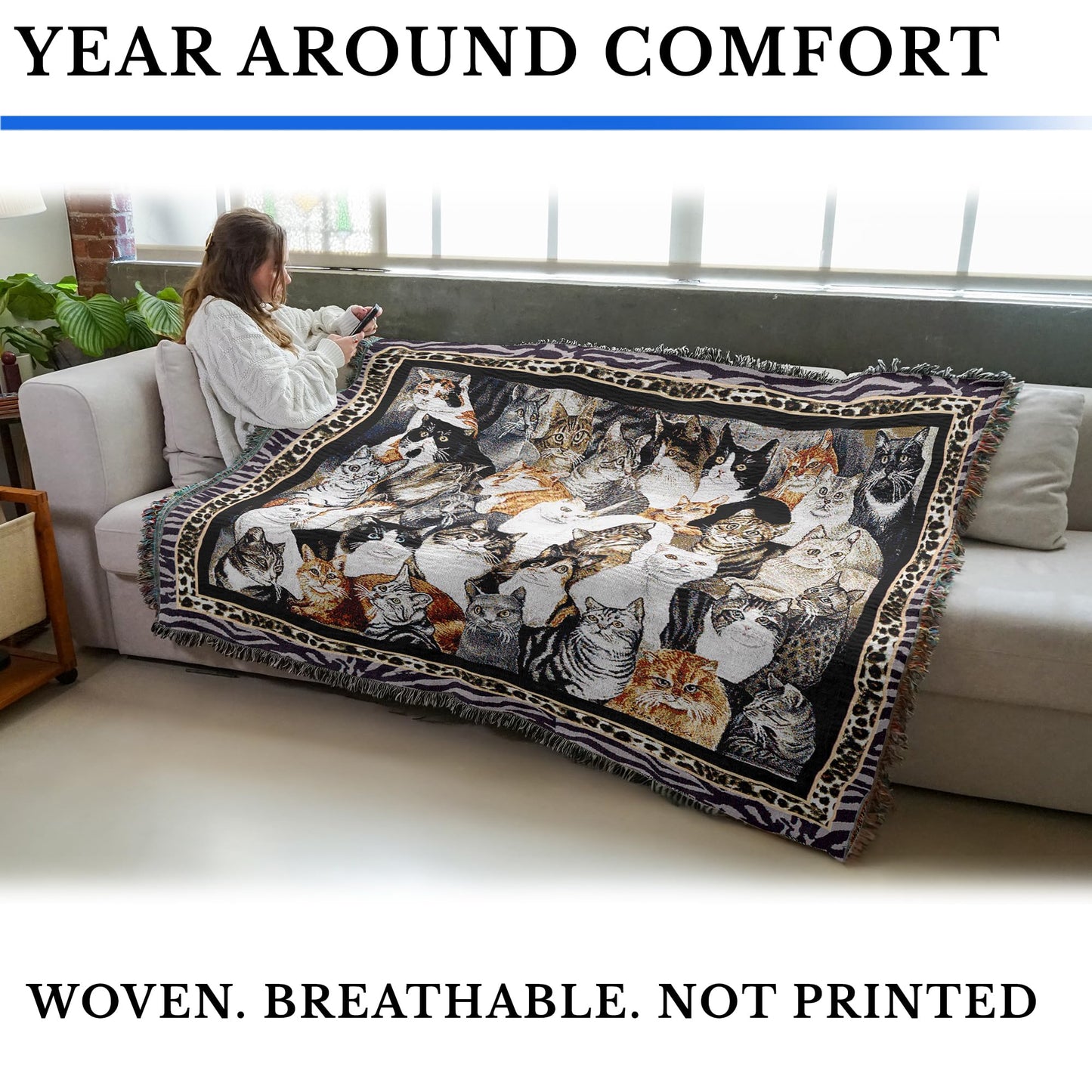 Cotton Cat Tapestry Throw Blanket for Home Decor & Cozy Spaces