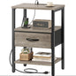Nightstand with Charging Station and Adjustable Fabric Drawer