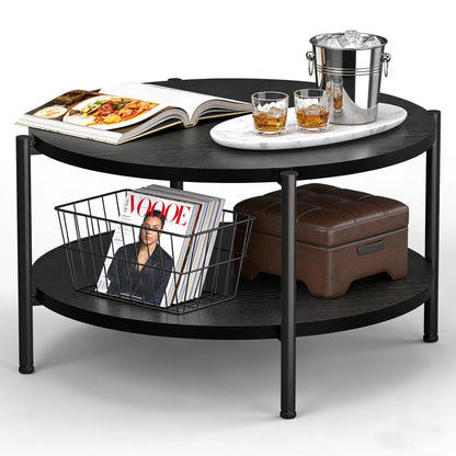 Round Coffee Table with Metal Frame for Living Room & Office