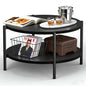Round Coffee Table with Metal Frame for Living Room & Office