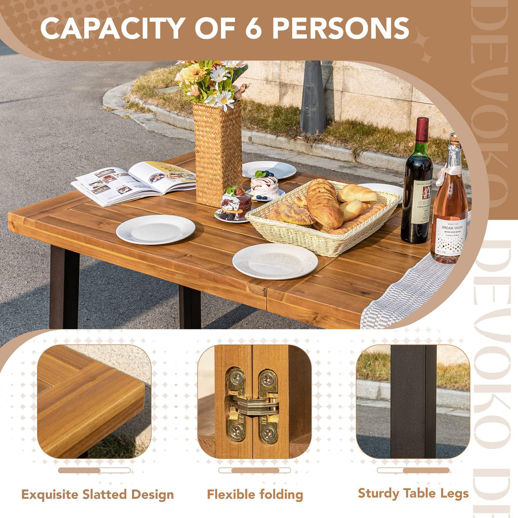 Acacia Wood Dining Table with Iron Legs for Indoor & Outdoor Spaces