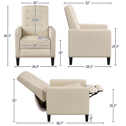 Yaheetech Fabric Recliner Chair Set of 2 Tufted Sofa Chair Beige