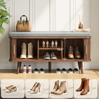 Decofy Storage Bench with Cushion and Sliding Doors