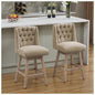 Modern Linen Upholstered Counter Height Bar Stools with Swivel & Wood Legs