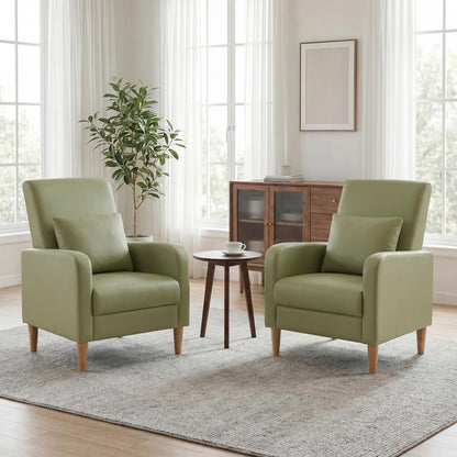 Mid Century Modern Upholstered Accent Chair with Wood Legs & Pillow