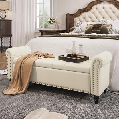 FiveWillowise 65 Inch Faux Leather Bedroom Bench with Storage