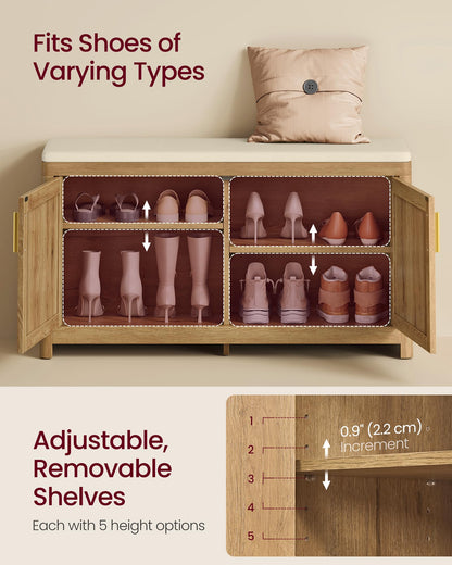 VASAGLE Shoe Bench with Cushion, Entryway Storage Bench