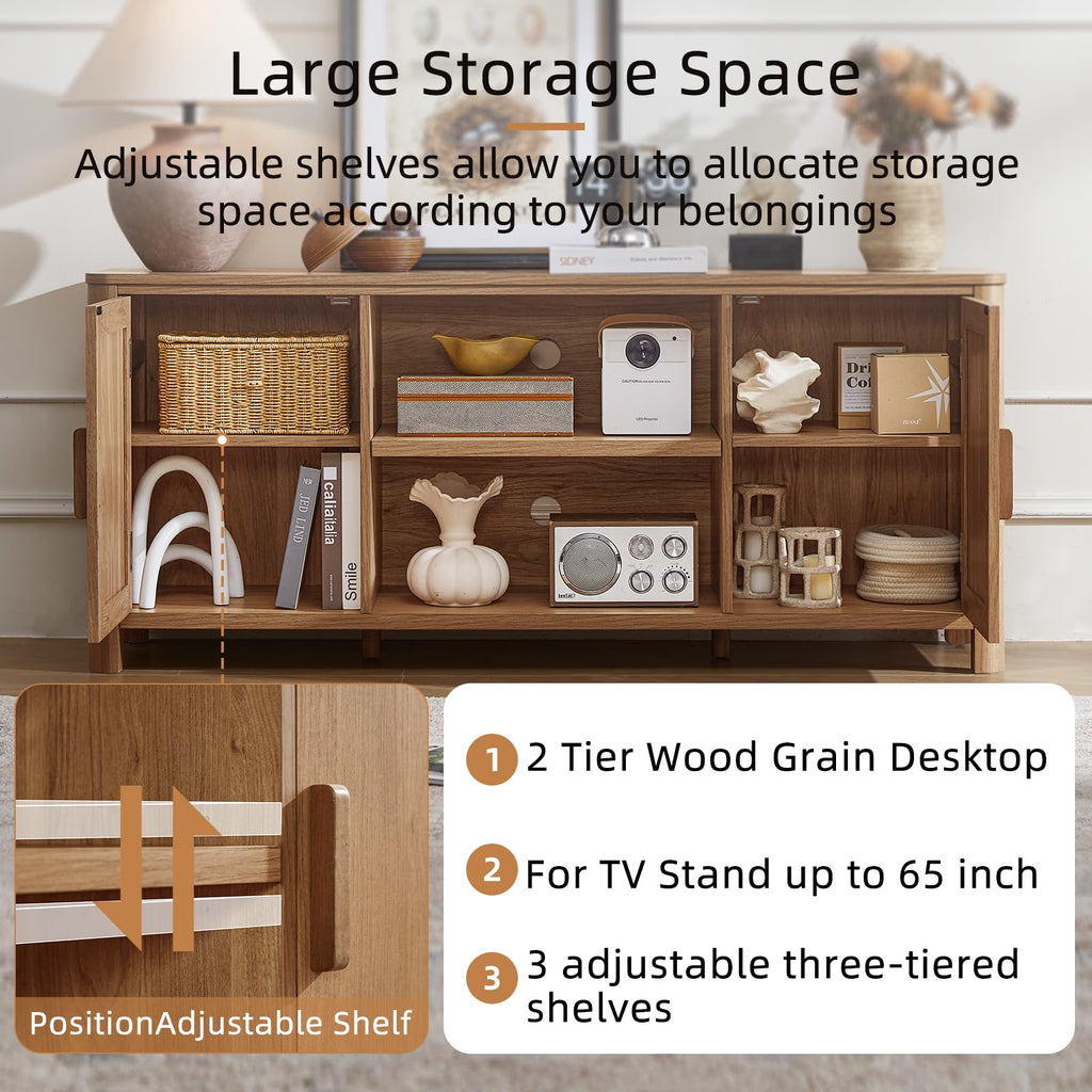 Farmhouse TV Stand with Adjustable Shelves for Living Room Storage