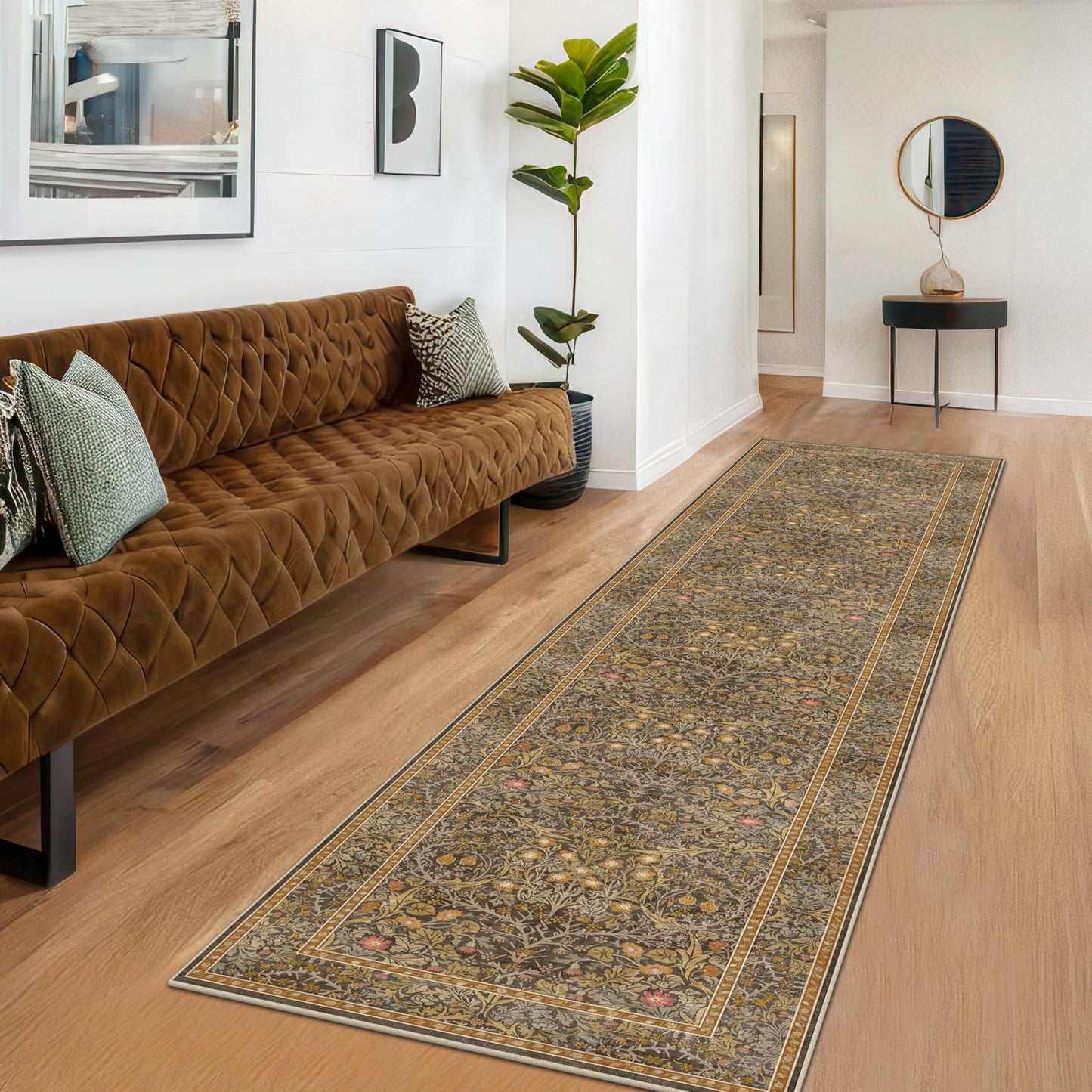 Vintage Washable Area Rug with Non-Slip Low Pile Design for Home Decor
