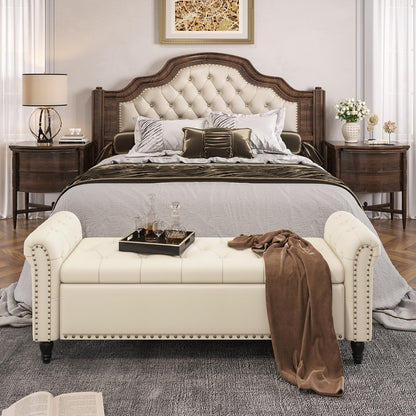 FiveWillowise 65 Inch Faux Leather Bedroom Bench with Storage