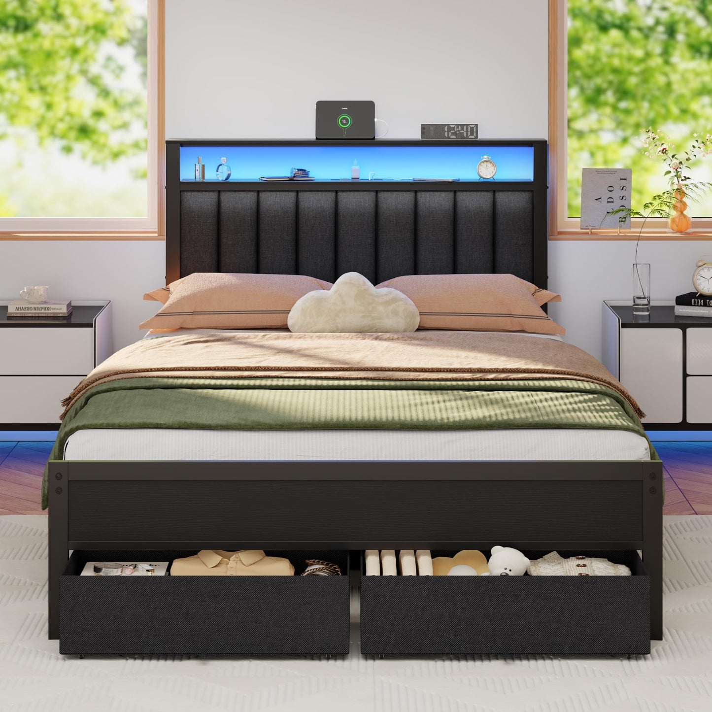 Furnulem Bed Frames 2 Under Bed Storage on Wheels
