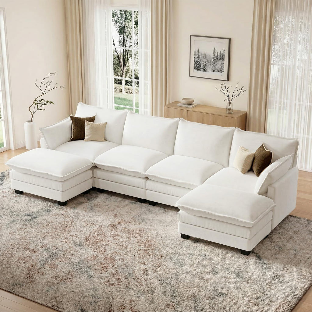 Modular U Shaped Sectional Sofa with Movable Ottoman & Pillows